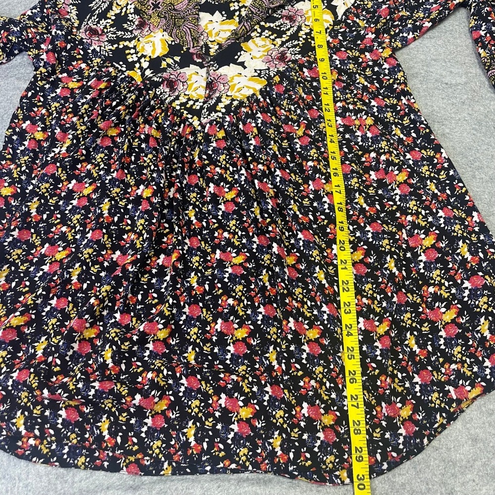Free People Floral Paisley Mixed Print Tunic Top Black Yellow Red Small Boho - Picture 12 of 13